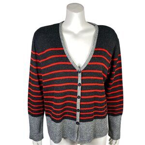 Karen Lessly Striped Button Down Cardigan Sweater Womens L Long Sleeve